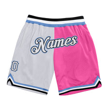 Load image into Gallery viewer, Custom Pink White-Light Blue Authentic Throwback Split Fashion Basketball Shorts
