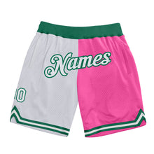 Load image into Gallery viewer, Custom Pink White-Kelly Green Authentic Throwback Split Fashion Basketball Shorts
