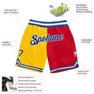 Custom Gold Royal-Red Authentic Throwback Split Fashion Basketball Shorts