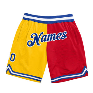 Custom Gold Royal-Red Authentic Throwback Split Fashion Basketball Shorts