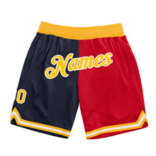 Charger l&#39;image dans la galerie, Custom Navy Gold-Red Authentic Throwback Split Fashion Basketball Shorts
