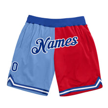 Charger l&#39;image dans la galerie, Custom Light Blue Royal-Red Authentic Throwback Split Fashion Basketball Shorts
