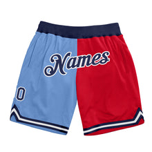 Load image into Gallery viewer, Custom Light Blue Navy-Red Authentic Throwback Split Fashion Basketball Shorts
