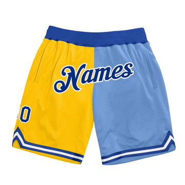 Custom Gold Royal-Light Blue Authentic Throwback Split Fashion Basketball Shorts