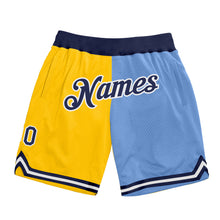 Load image into Gallery viewer, Custom Gold Navy-Light Blue Authentic Throwback Split Fashion Basketball Shorts
