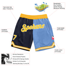 Загрузить изображение в средство просмотра галереи, Custom Navy Gold-Light Blue Authentic Throwback Split Fashion Basketball Shorts
