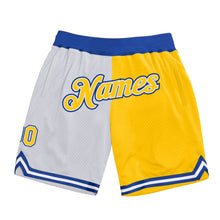 Загрузить изображение в средство просмотра галереи, Custom White Gold-Royal Authentic Throwback Split Fashion Basketball Shorts
