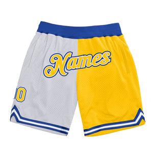 Custom White Gold-Royal Authentic Throwback Split Fashion Basketball Shorts