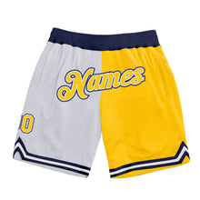 Charger l&#39;image dans la galerie, Custom White Gold-Navy Authentic Throwback Split Fashion Basketball Shorts
