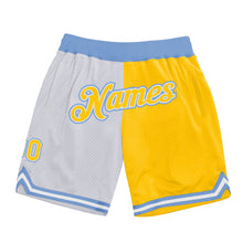 Charger l&#39;image dans la galerie, Custom White Gold-Light Blue Authentic Throwback Split Fashion Basketball Shorts
