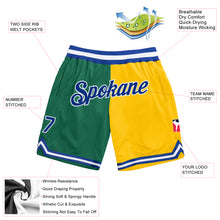 Load image into Gallery viewer, Custom Kelly Green Royal-Gold Authentic Throwback Split Fashion Basketball Shorts
