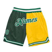 Загрузить изображение в средство просмотра галереи, Custom Hunter Green Kelly Green-Gold Authentic Throwback Split Fashion Basketball Shorts
