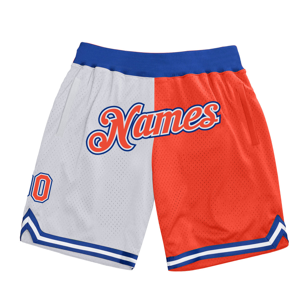 Custom White Orange-Royal Authentic Throwback Split Fashion Basketball Shorts