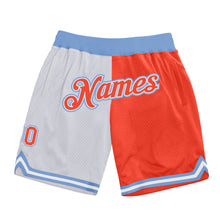 Charger l&#39;image dans la galerie, Custom White Orange-Light Blue Authentic Throwback Split Fashion Basketball Shorts
