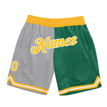 Load image into Gallery viewer, Custom Gray Gold-Kelly Green Authentic Throwback Split Fashion Basketball Shorts
