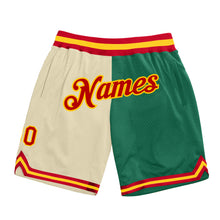 Load image into Gallery viewer, Custom Cream Red-Kelly Green Authentic Throwback Split Fashion Basketball Shorts
