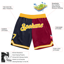 Загрузить изображение в средство просмотра галереи, Custom Navy Gold-Maroon Authentic Throwback Split Fashion Basketball Shorts
