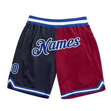 Laden Sie das Bild in den Galerie-Viewer, Custom Navy Royal-Maroon Authentic Throwback Split Fashion Basketball Shorts
