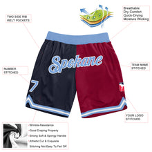 Laden Sie das Bild in den Galerie-Viewer, Custom Navy Light Blue-Maroon Authentic Throwback Split Fashion Basketball Shorts
