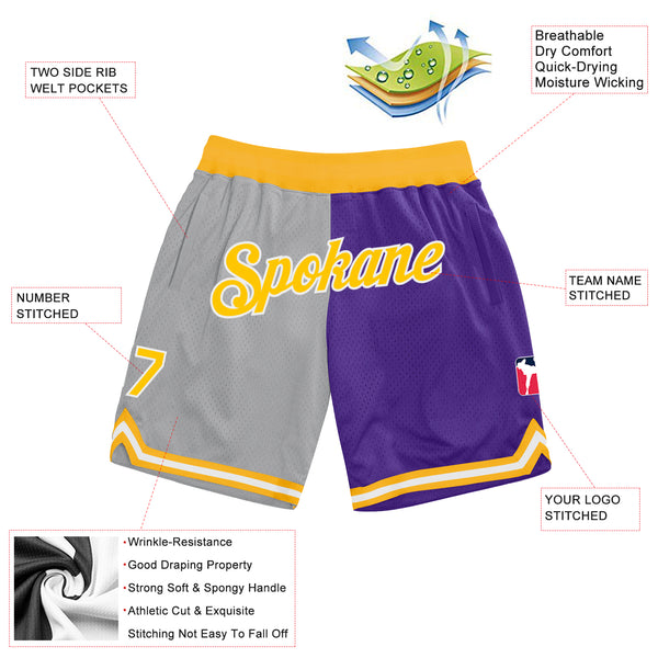 Custom Gray Purple-Gold Authentic Basketball Shorts Discount