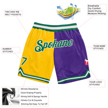 Laden Sie das Bild in den Galerie-Viewer, Custom Gold Kelly Green-Purple Authentic Throwback Split Fashion Basketball Shorts
