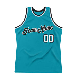 Custom Teal White-Black Authentic Throwback Basketball Jersey