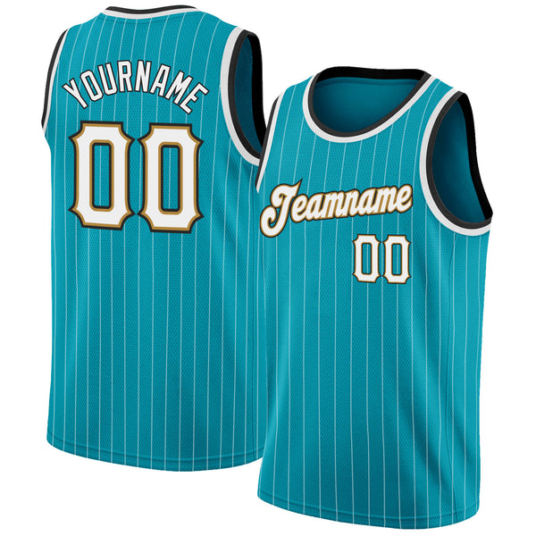 Custom Light Blue Red Pinstripe Red-Gold Authentic Basketball Jersey  Discount