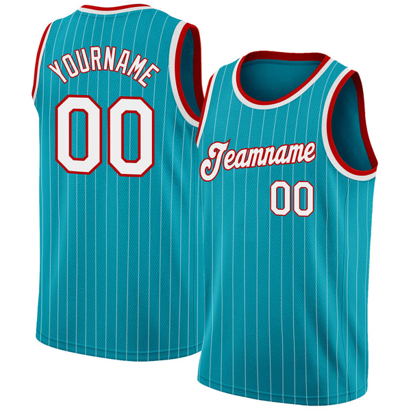 Cheap Custom Teal White Pinstripe White-Red Authentic Basketball Jersey  Free Shipping – CustomJerseysPro