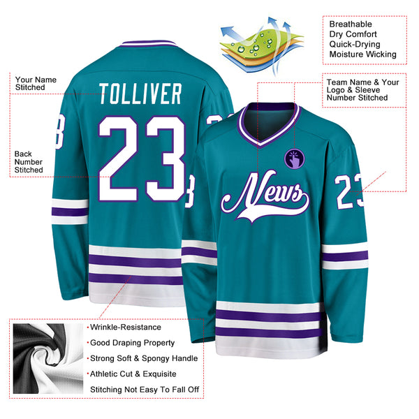 Cheap Custom Teal White-Purple Hockey Jersey Free Shipping