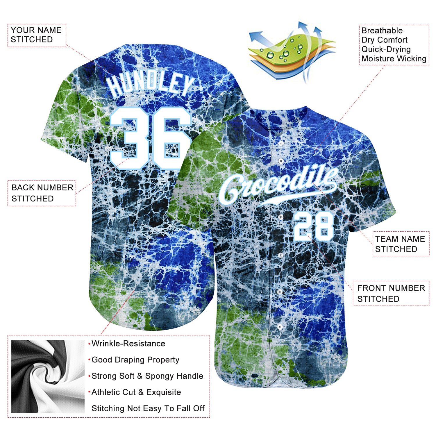 Cheap Custom Tie Dye Light Blue-White 3D Authentic Baseball Jersey