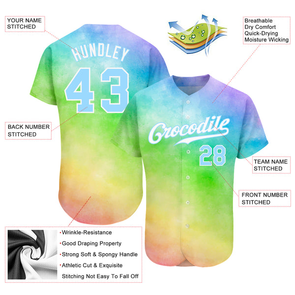 Cheap Custom Tie Dye Light Blue-White 3D Authentic Baseball Jersey Free  Shipping – CustomJerseysPro