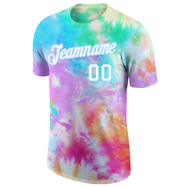 Cheap Custom Tie Dye White-Light Blue 3D Performance T-Shirt Free