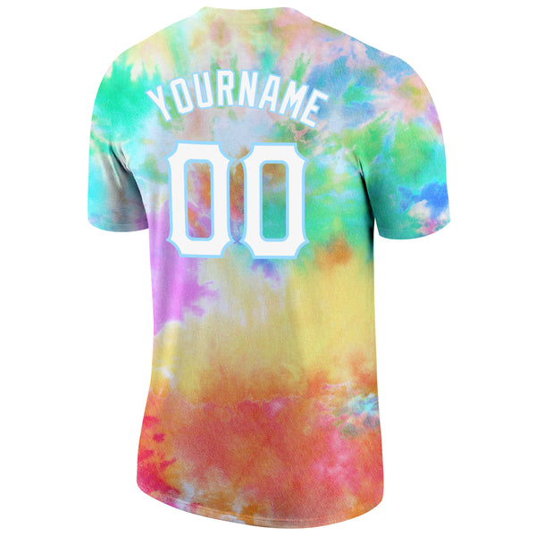 Cheap Custom Tie Dye White-Light Blue 3D Performance T-Shirt Free