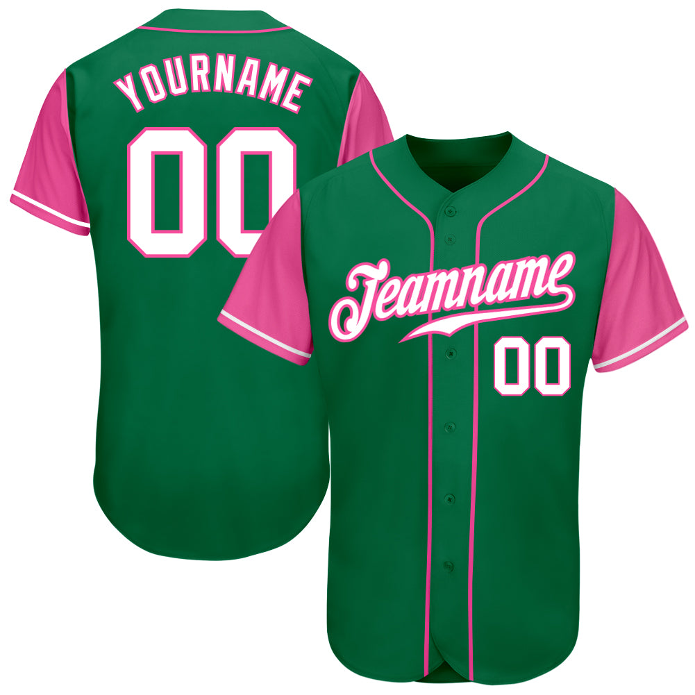 Custom Pink White-Kelly Green Authentic Two Tone Baseball Jersey