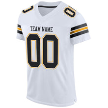 Load image into Gallery viewer, Custom White Black-Gold Mesh Authentic Football Jersey
