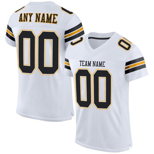 Custom White Black-Gold Mesh Authentic Football Jersey