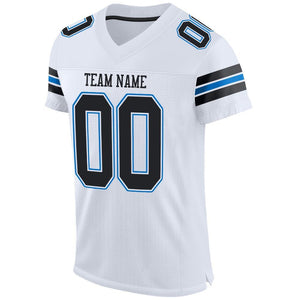 Custom White Black-Panther Blue Mesh Authentic Football Jersey