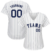 Загрузить изображение в средство просмотра галереи, Custom White Navy Pinstripe Navy-Gray Authentic Baseball Jersey
