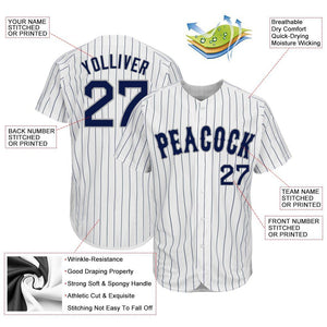 Custom White Navy Pinstripe Navy-Gray Authentic Baseball Jersey