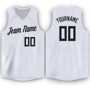 Custom White Black V-Neck Basketball Jersey