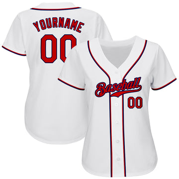 Custom White Red-Navy Authentic Baseball Jersey