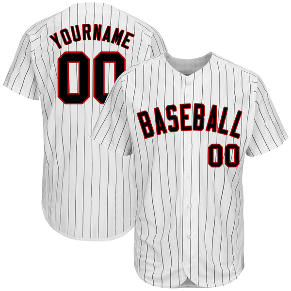 Custom Black White Pinstripe White-Red Authentic Baseball Jersey