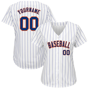 Custom White Royal Pinstripe Royal-Orange Authentic Baseball Jersey