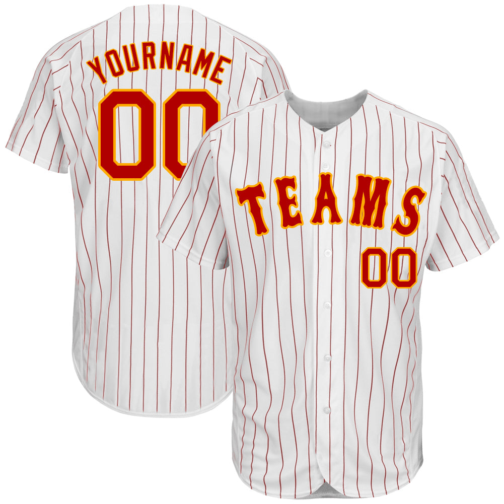 Custom Powder Blue Red Pinstripe Red-Gold Authentic Baseball Jersey Discount