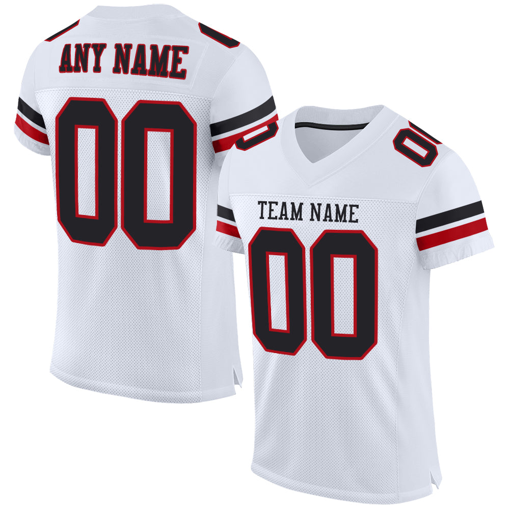 Custom Black White-Red Mesh Authentic Football Jersey Football Authentic  Mesh