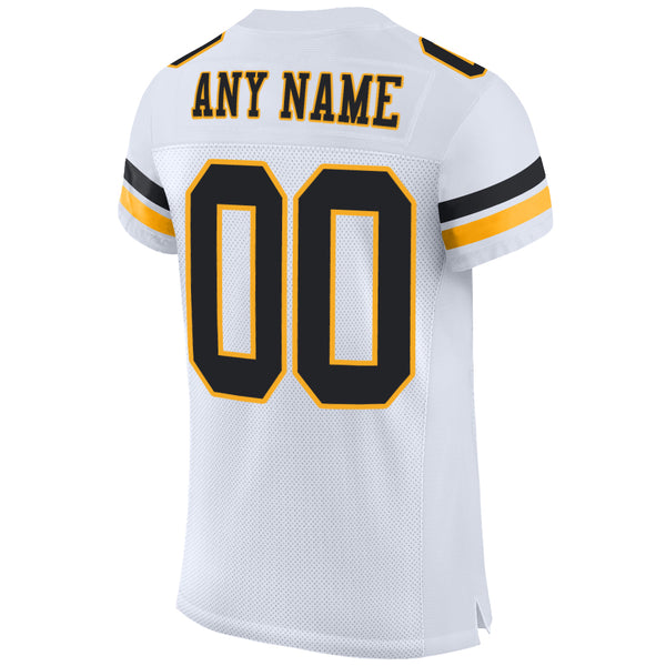 Custom White Black-Gold Mesh Authentic Football Jersey Football Authentic  Mesh – CustomJerseysPro