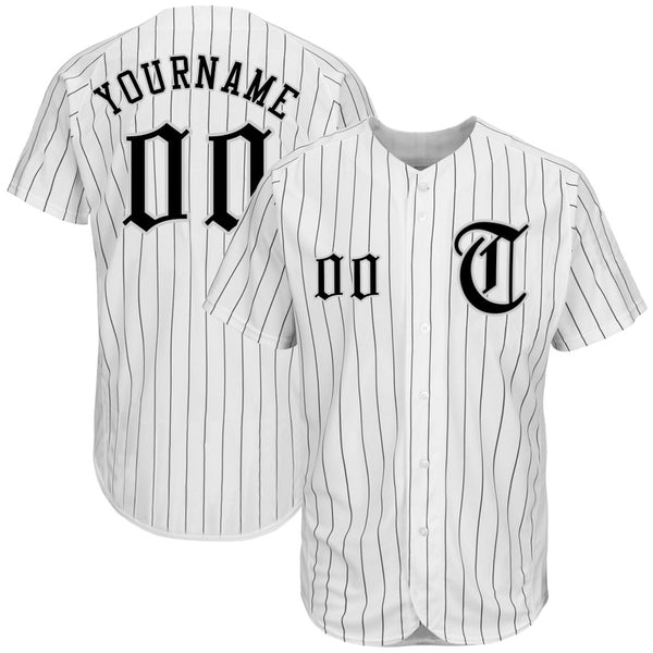 Custom Black Gray Pinstripe White-Gray Authentic Baseball Jersey