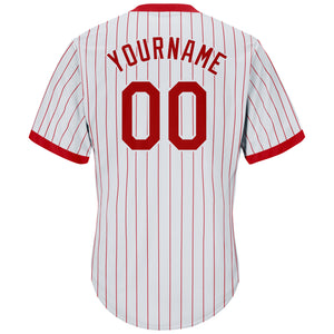 Custom White Red Pinstripe Red-White Authentic Throwback Rib-Knit Baseball Jersey Shirt