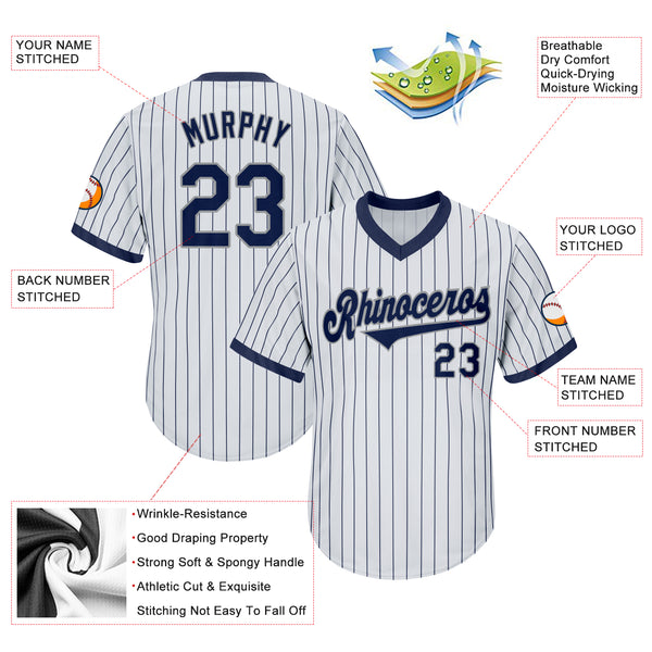 Sale Build Gray Baseball Authentic White Navy Strip Jersey Navy –  CustomJerseysPro