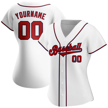 Custom White Red-Navy Authentic Baseball Jersey